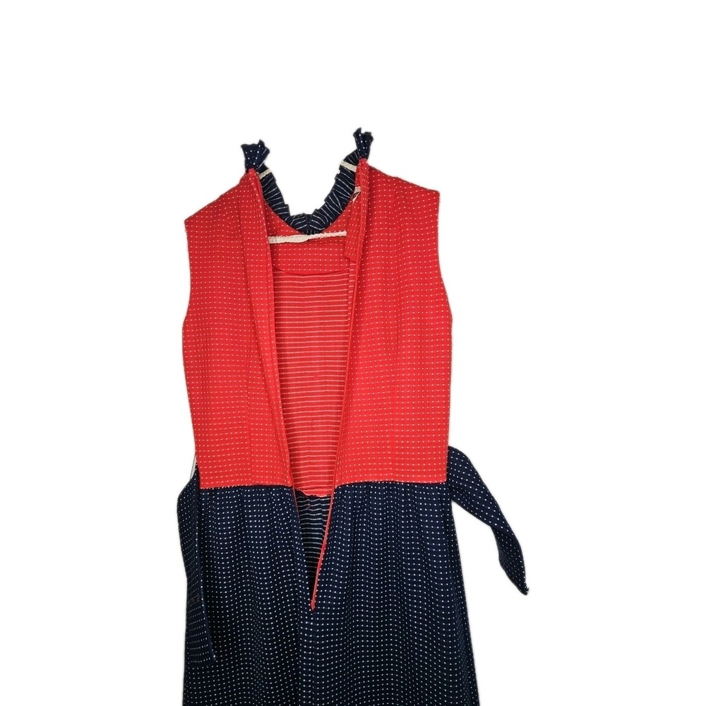 Vintage 70s Bayberry Prairie Maxi Dress Pin Dot Polka Ruffle Americana Red Blue - Picture 8 of 13